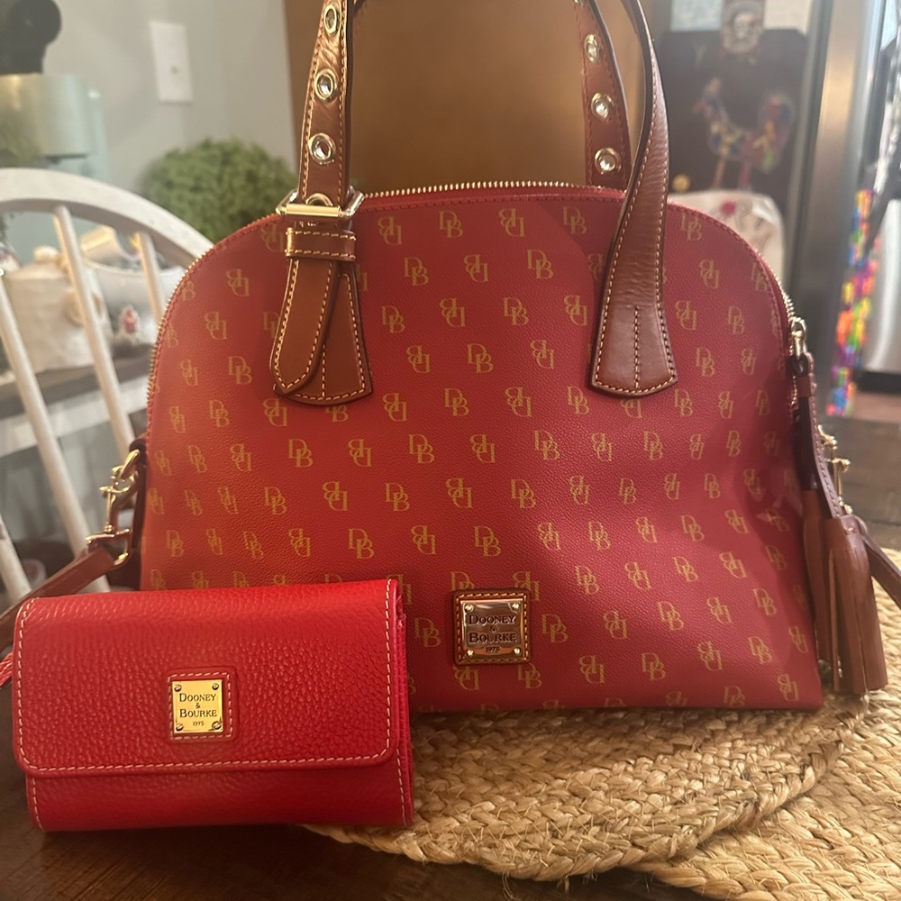 Dooney & Bourke Red and Tan Satchel Set